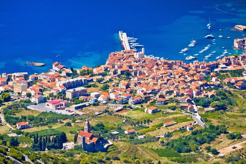 Komiza on Vis island, aerial view