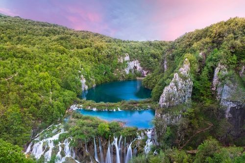 Aerial view of Plitvice Lakes National Park