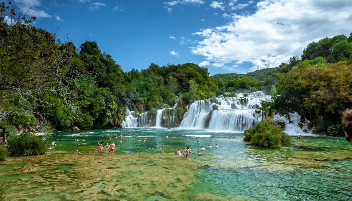 Swimmers in Krka National Park, Croatia