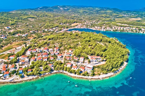 Lumbarda on Korcula island archipelago aerial view